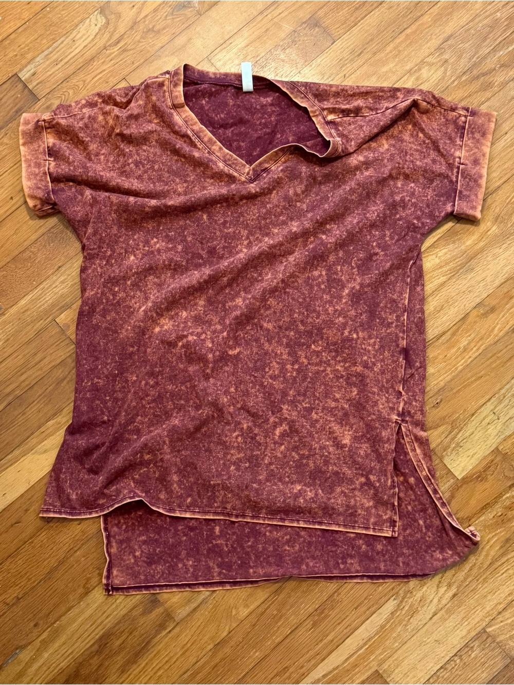 Acid Wash Orange V-Neck Oversized Women's Top